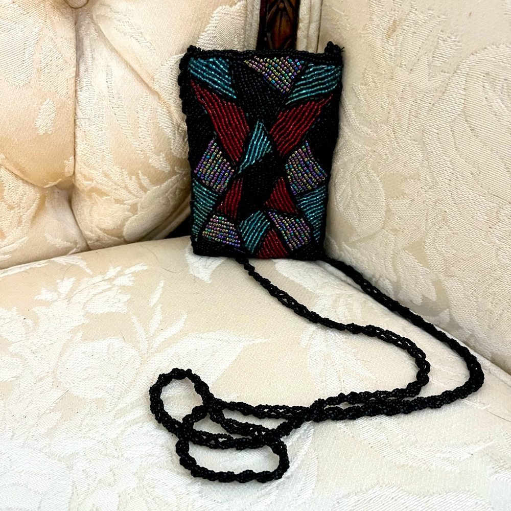 Beaded mini crossbody bag for credit card or small phone